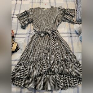 Ruffle high/low wrap midi dress